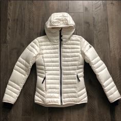 Adidas White Grey Goose Down Puffer Jacket In Size Small. Note That This A Sample. Rare-Never Went Into Production New With Tags. Perfect Condition. Almost Sheer Shell- See Outline Of Feathers. Will Keep You Nice And Cozy. Hood 2 Front Zipper Pockets 1 Internal Zipper Pocket Material: Shell/Lining/Sleeve: 100% Polyester Fill: 80%Goose Down/20% Feather Measurements Are Approximate While Laying Flat. Length: Top Of Shoulder To Front Hem 24” Width Across Chest: 18” Sleeve Length: 26” Winter White Down Outerwear, White Fitted Outerwear For Outdoor Activities, White Down Outerwear For Spring, White Puffer Jacket With Zipper For Outdoor, Spring Adidas Outdoor Outerwear, Adidas Outdoor Outerwear For Spring, Adidas Spring Outdoor Outerwear, White Outdoor Puffer Jacket With Zipper Closure, Adidas Winter Outerwear For Cold Weather