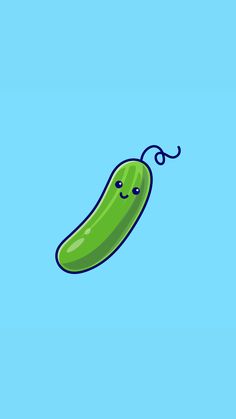 a green pickle with eyes drawn on it's side in the blue sky