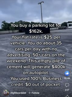 a parking lot with an advertisement on the front and back of it for $ 6 per hour