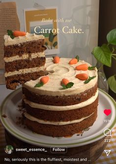 there is a cake with carrots on it and the words, baked with me carrot cake