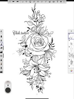 an image of a flower tattoo design on the back of a white paper with black ink