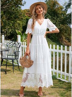 JJ's House No Flower Ruffle Lace Maxi V-Neck Fall Spring Summer A-line Elastic Waist Yes White S Height:5.7ft(174cm) Bust:33.5in(85cm) Waist:26in(66cm) Hips:36in(91cm) Reception Beach Garden / Outdoor Dress. #JJ's House #No #Flower #Ruffle #Lace #Maxi #VNeck #Fall #Spring #Summer #Aline #ElasticWaist #Yes #White #S #Reception #Beach #GardenOutdoor #Dress Lace Maxi Dresses, Registry Wedding Dress, Grandma Dress, Lace Beach Dress, Different Types Of Dresses, Weekend Mode, Rehearsal Dinner Outfits, Vacation Dresses Beach, Outdoor Dress