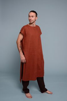 FEN_0624 Wide Leg Linen Trousers, Beach Tunic, Artsy Style, Mens Sleeve, Wide Leg Linen Pants