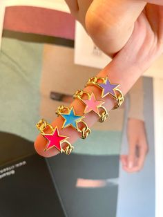 • Gold plated rings • enamel Star • Adjustable Trendy Gold Enamel Open Ring, Trendy Gold Open Enamel Ring, Trendy Gold Open Ring, Trendy Gold Enamel Ring As Gift, Trendy Gold Enamel Ring For Gifts, Trendy Gold Enamel Ring Perfect As A Gift, Trendy Metal Jewelry With Star Charm, Trendy Silver Enamel Jewelry, Star Charm Ring Jewelry Gift