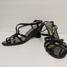 PREDICTIONS {Size 9.5} Black Strappy 3" Wedge Heel Sandals Shiny Formal. - I will gladly take any measurements if they are not already in the pictures.  - I check ALL my items ensure correct descriptions. I do occasionally make mistakes, please look at the pictures for details.   - COMBINED POSTAGE is available on ALL orders! Check out my store for more items. I will be happy to provide a discount on bundles if you message me.  - Feedback is highly appreciated! - Feel free to message me with any Make Mistakes, Wedge Heel Sandals, Heel Sandals, Wedge Heels, Be Happy, Sandals Heels, Wedges, Bundles, Feel Free