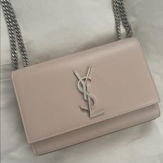 Saint Laurent Ysl Kate Crossbody Bag In Blush Pink And Silver - Rare Color Pink Ysl Bag, Pink Ysl, Ysl Purse, Ysl Kate, Birthday Fit, Birthday Fits, Purse Pink, Saint Laurent Bags, Pink And Silver