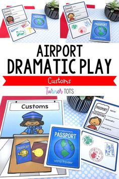 an airport dramatic play with pictures and text