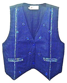 This sequin vest is handmade with denim fabric and sequins, high quality, original design and beautiful. Sequin vests are suitable for party, events or any occasional use. All sequin vests close with snaps in the front and the back is solid black with a strap to adjust the vest to your desired fit. Navy Blue Vest, Noir Uni, Sequin Vest, Denim Waistcoat, Blue Vest, Party Events, Blue Vests, Vest Outfits, Womens Clothing Sizes