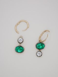 Discover timeless elegance with our hoop earrings featuring two 2-carat oval-cut lab-grown emeralds and two 0.5-carat round-cut moissanites. Set in a classic Georgian/Victorian collet setting, these mismatched earrings hang delicately from gold hoops. Embrace effortless sophistication with this beautiful blend of style and grace.Item Details• Made to Order.• Gold Kt: 14K or 18K Solid Gold• Custom Gold Color: Rose Gold, Yellow Gold, White Gold• Cut: Oval and Round• Setting Type: Georgian• Ready t Jewellery Redesign, Mismatched Earrings, Brooch Jewelry, Round Moissanite, Fancy Jewelry, Gold Hoops, 2 Carat, Gold Hoop, Gold Hoop Earrings