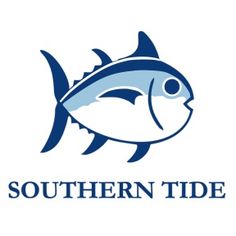 the southern tide logo is shown in blue and white with an image of a fish on it