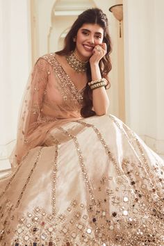 Mirror Dupatta, Sanjana Sanghi, Pink Bridal Lehenga, Gold Lehenga, White Lehenga