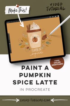 the pumpkin spice latte recipe is shown on an ipad screen with text overlay