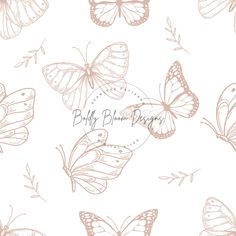 butterflies on a white background with the words, baby blue daisies written in pink