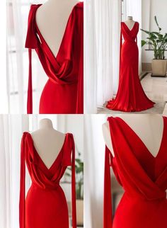 Burgundy And Gold Outfit, Oscar Dresses Best Red Carpet Looks, Red Couture Gowns, Sari Blouse Styles, Minimal Stil, Red Evening Dresses, Satin Sleeves, Backless Evening Gowns, Red Evening Dress