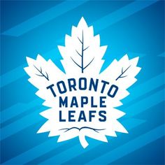 the toronto maple leafs logo is shown on a blue background with diagonal stripes and leaves