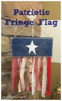 an american flag hanging from a string with the words patriotic fringe flag on it