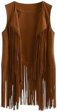 Sleeveless Winter Vest For Festivals, Brown Fringe Vest For Fall, Fitted Fringe Vest, Brown Sleeveless Fringe Vest, Fitted Sleeveless Vest With Fringe, Sleeveless Tassel Vest For Spring, Spring Sleeveless Vest With Tassels, Fitted Fringe Vest For Fall, Fall Sleeveless Vest With Tassels