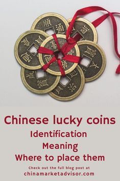 four lucky coins tied to each other with the words, chinese lucky coins identification meaning where to place them