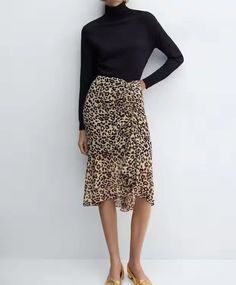 Leopard Skirt by Mango | Falda de leopardo Mango 35.99€ in Spain Church Fits, Black Turtleneck Sweater, Leopard Print Skirt, Leopard Skirt, Skirt Trends, Chic Blouses, Milano Fashion Week, Flowing Skirt, Women's Summer Fashion