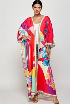 100% Polyester Plus Size Caftan, Classy Midi Dresses, Maxi Kimono, Floral Print Kimono, Print Kimonos, Creative Halloween Costumes, Floral Kimono, Distressed Denim Shorts, Wide Sleeves