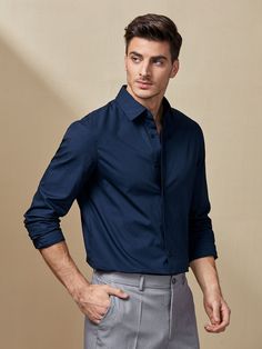 Navy Blue Casual Collar Long Sleeve Fabric Plain Shirt Embellished Non-Stretch Spring/Fall Men Clothing Men Navy Shirt Outfit, Men Dark Blue Outfit, Navy Blue Long Sleeve Shirt Outfit Men, Blue Navy Shirt Outfit Men, Blue Long Sleeve Shirt Outfit Men, Navy Blue T Shirt Outfit Men, Navy Blue Outfit Men Casual, Navy Button Down Shirt Outfit Men, Blue Long Sleeve Outfit Men