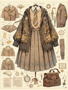 an image of a woman's dress and accessories in the style of steampunk