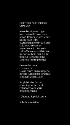 @chalasofficial @sosolac18 @laulac16

chalaso.com
contact@chalaso.com

#sisters #design #businessenligne #branding #entreprise #company #online #onlinemarketing #onlineshop #onlineshoppingsite #boutique #boutiqueshopping #attire #highenddesign #hautdegamme #creators #designers #foryoupage #fyp #creations #couture #entrepreneurs #entrepreneurship #entrepreneurlife #worldwide #worldwideshipping🌎 #freeshippingworldwide #international #businessowners #siblings #inspiration Business Formal, Women Wedding Guest Dresses, Business Motivation, Wedding Guest Outfit, Princess Dress, Evening Gowns, Wedding Gowns, Evening Dresses, Prom Dresses