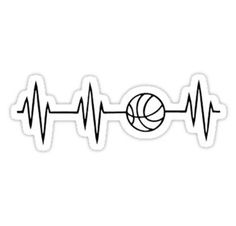 a sticker with a basketball and heartbeats on the front, in black ink