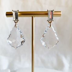 Clear Crystal Drop Earrings - Sabrina - Adorned by Ruth Freshwater Pearl Jewelry, Crystal Pendants, Pearl Collection, Baroque Style, Baroque Fashion, Crystal Drop Earrings, Baguette Cut, Crystal Drop, Simple Necklace