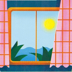 an image of a window with the sun coming out and palm trees in front of it