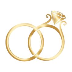 two gold wedding rings with a diamond on top