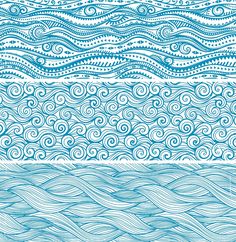 four different wavy patterns in blue and white