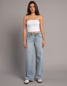 Rsq High Rise Wide Leg Jeans. Fitted Through The Top With A Wide Leg Silhouette. High Rise. Zip Front And Button Closure. Belt Loop Waist. Traditional Five Pocket Styling. Light Wash. Approx. Inseam: 32''. 100% Cotton. Machine Wash. Imported.model Is Wearing A Size 26. Model Measurements:height: 5'8" Bust: 34"waist: 24"hips: 35"