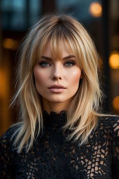 Blonde Layered Hair, Shag Cut, Long Shag, Blonde Hair With Bangs, Cut Hairstyles, Shoulder Length Hair Cuts