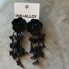 Brand New, Never Worn! Perfect For Special Occasions And Holiday Parties! Adjustable Black Flower Earrings, Adjustable Black Flower Earrings For Pierced Ears, Handmade Adjustable Black Flower Earrings, Casual Leather Belt, Goggles For Men, Flower Base, Flat Top Sunglasses, Orange Ombre, Alloy Earrings