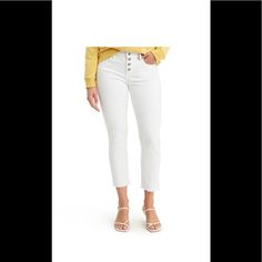 An Exposed Button Fly Gives These Levi's Jeans A Vintage Look And Feel, Making These Women's Levi's An Easy-Fitting Option. Product Features Levi's Sculpt Fabrication With Hyperstretch Is A Blend Of Lycra Cotton And Stretch For The Ultimate Hold-You-In Fit Trendy Levi's Jeans With Button Closure, Trendy Jeans With Button Closure For Day Out, White Casual Jeans With Buttons, Casual White Jeans With Buttons, White Jeans With Button Closure For Fall, White Buttoned Casual Jeans, Chic Button-up Jeans For Day Out, Spring Day Out Jeans With Button Closure, Levi's Jeans For Spring