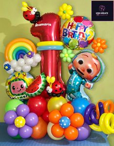 the balloon bouquet is full of balloons and heliums