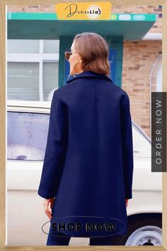 Modern and Fashionable Winter Coat Casual Long Pea Coat In Solid Color, Casual Long Solid Color Pea Coat, Casual Long Peacoat For Fall, Casual Solid Pea Coat With Lapel Collar, Blue Peacoat With Hidden Button Closure For Fall, Blue Peacoat With Hidden Buttons For Fall, Chic Long Sleeve Winter Peacoat, Spring Single Breasted Peacoat With Lapel Collar, Spring Single-breasted Peacoat With Lapel Collar