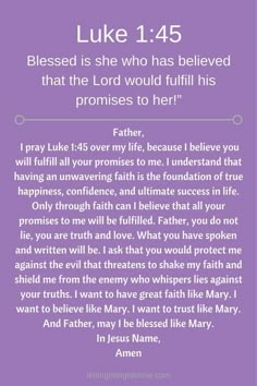 a purple background with the words luke 1 45