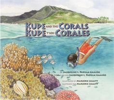 a book cover with an image of a child swimming in the ocean and corals