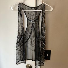 Black Embellished Sequin Open Vest Black With Various Colored Embellishments & Beads Size Small Nwt Perfect Condition Besides Garment Tag Isn't Attached Fully Clean & Smoke-Free Home Retails $60 Asking $45 Obo Silver Beaded Party Tops, Tops Black, Black Silver, Embellishments, Sequin, Womens Tops, Collage, Beads, Women Shopping