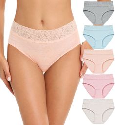 PRICES MAY VARY. * NO MUFFIN TOP LACE PANTIES - Laser cut cotton bikini panties features a high cut design , keep the maximum stretch of the panties for women .Use large spandex and wide lace waistband for more stretchy and skin-friendly , No muffin top,No ride up,No roll down * HEALTHY , BREATHABLE & NO COLOR FADING BIKINI UNDERWEAR FOR WOMEN - The combination of combed cotton and spandex makes the lace hiphugger panties very soft. Eco-friendly cotton will not fade and will prevent itching and Muffin Top, Cut Design, Cotton Lace, High Cut, Lace Tops, Briefs, Lounge Wear, Clothes For Women, Lace