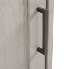 an open door with a handle on the front and side doors, in grey wood grained finish