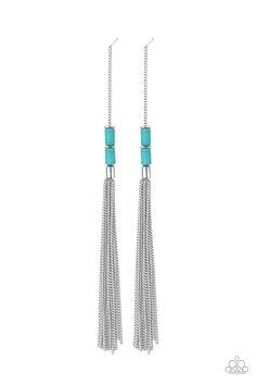 Dainty silver accents and round turquoise beads are threaded along a metallic rod, giving way to a shimmery silver chain tassel for a wanderlust finish. Earring attaches to a standard post fitting.

 Sold as one pair of post earrings. Blue Tassel Earrings, Mobile Boutique, Mixed Metal Jewelry, Blue Tassel, Paparazzi Accessories, Paparazzi Jewelry, Chic Accessories, Love Is Free, Silver Accents