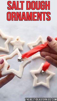 salt dough ornaments are being made with red and white cutters to make them look like stars