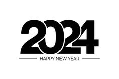 black and white happy new year logo with the number twenty four on it's side