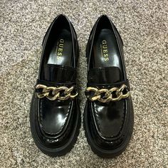 Women’s 6.5, Nwot Black Guess Shoes, Great Condition, Never Worn Gold And Black Shoes, Black Leather Shoes Women, White Wedge Sandals, Chunky Platform Sandals, Peep Toe Shoes, Platform Sandals Heels, Leather High Heels, Black Leather Shoes, Guess Shoes