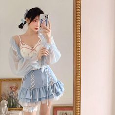 Cottagecore Skirt, Ruffled Mini Skirt, Kawaii Clothing, Style Kawaii, Blue Mini Skirt, Japanese Kawaii, Elegant Skirt, Cute Jeans, Skirt Women