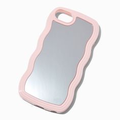 an iphone case with a pink frame and mirror on the front, against a white background