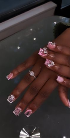 Fire Work Nail Design, Layover Nails, Shorties Nails Pink, Short Nail Designs Black Women, Nails For 7th Grade, Light Pink Nails Short, Nails Bday, Sweet 16 Nails, Shorties Nails